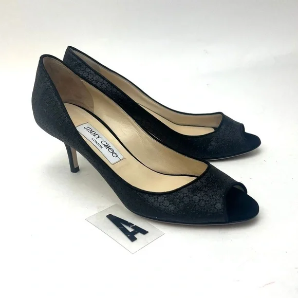 Jimmy Choo Isabel Black Glitter Heels sz 7.5 - Picture 6 of 13